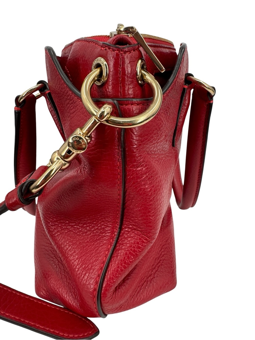 Coach Remi Pebbled Leather Satchel Crossbody Bag Tru Red - Picture 13 of 16